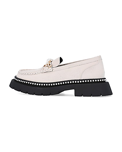 360 degree animation of product Girls Cream Crinkle PU Pearl Loafers frame-4