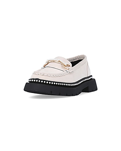 360 degree animation of product Girls Cream Crinkle PU Pearl Loafers frame-23