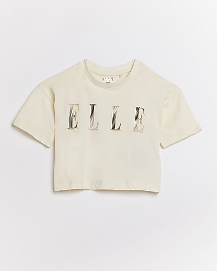 Girls cream Elle crop t-shirt