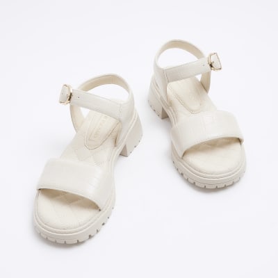 Girls cream embossed chunky sandals River Island