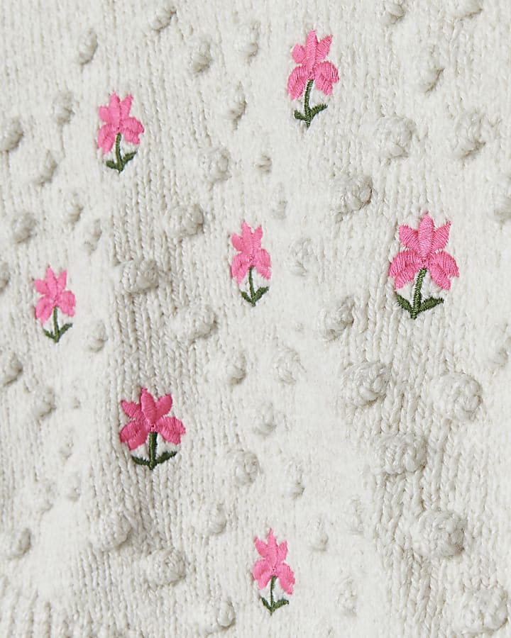 Girls cream embroidered knit jumper