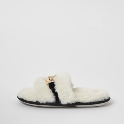 river island fur sliders
