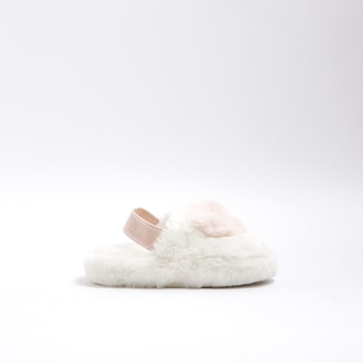 Girls Heart Faux Fur Slippers