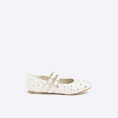 Girls Cream Faux Leather Stud Ballet Shoes
