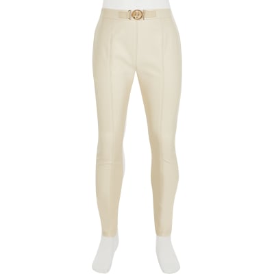 cream leather trousers