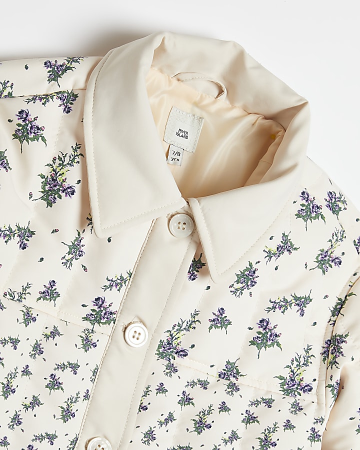 Girls cream floral print jacket
