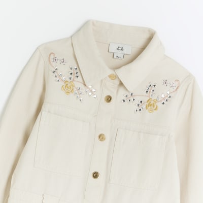 Girls cream floral utility shirt dress River Island