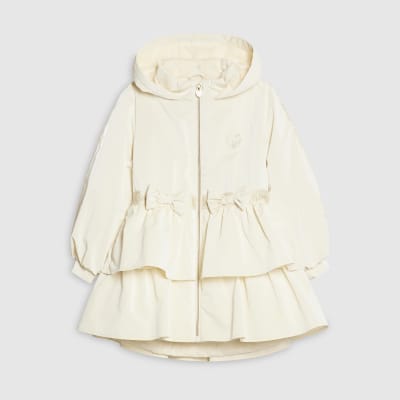 Girls Cream Frill Bow Raincoat