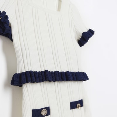 Girls cream frill ribbed set