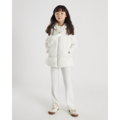 Girls Cream Gillet With Crossbody Bag Set