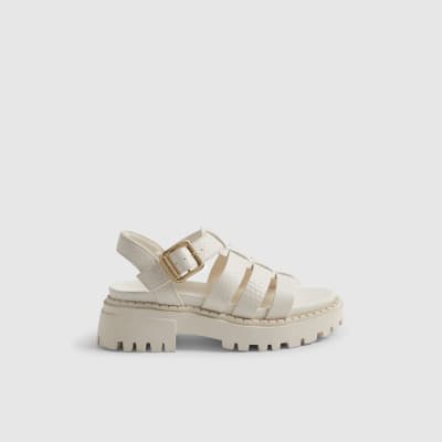 Girls Cream Gladiator Caged Sandals