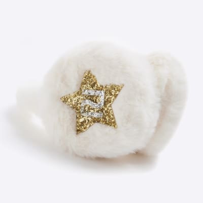 Girls Cream Glitter Star Earmuffs River Island