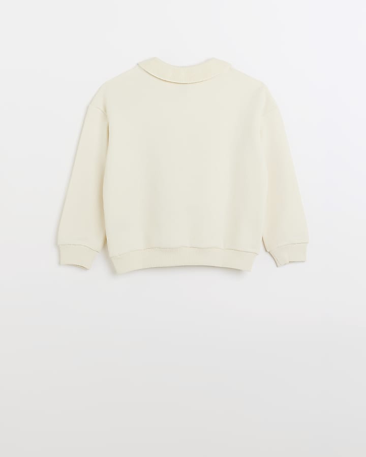 Girls cream graphic collared sweatshirt