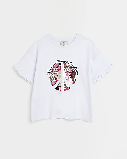 Girls cream graphic Peace t-shirt