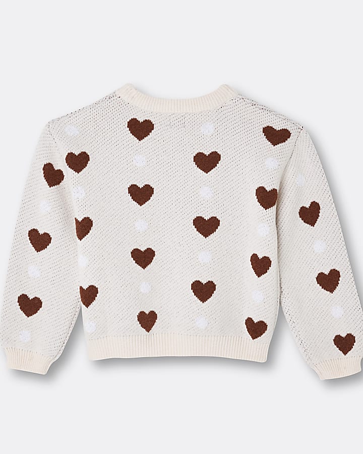 Girls cream heart print jumper