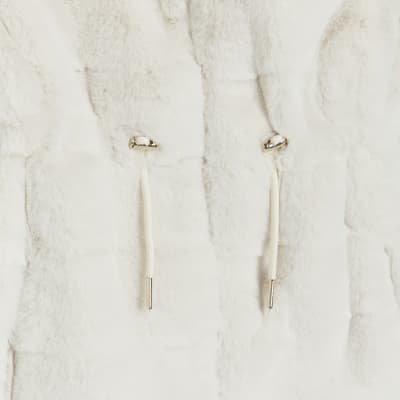 Girls cream hooded faux fur coat River Island