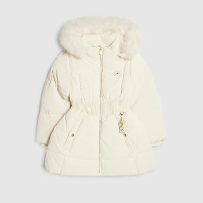 Girls Cream Hooded Padded Coat