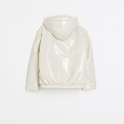Girls cream hooded rain coat River Island