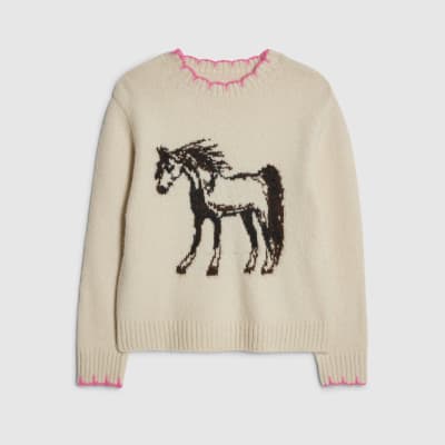 Girls Cream Horse Jumper