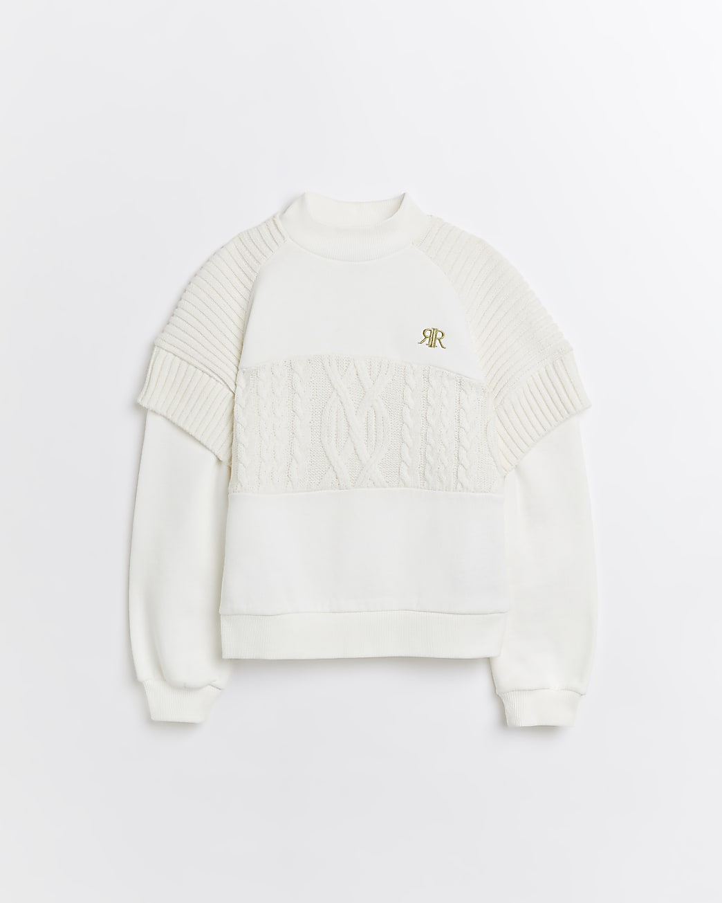Girls cream hybrid cable knit jumper