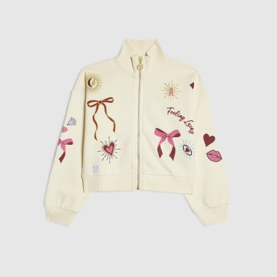 Girls Cream Icon Zip Through Sweatshirt