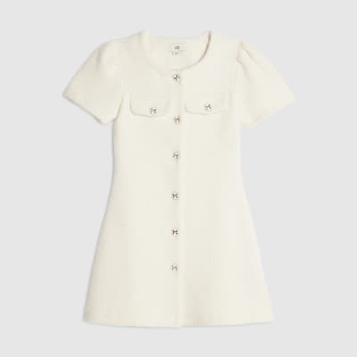 Girls Cream Knitted Fit and Flare Dress