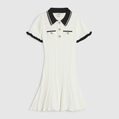 Girls Cream Knitted Flippy Dress