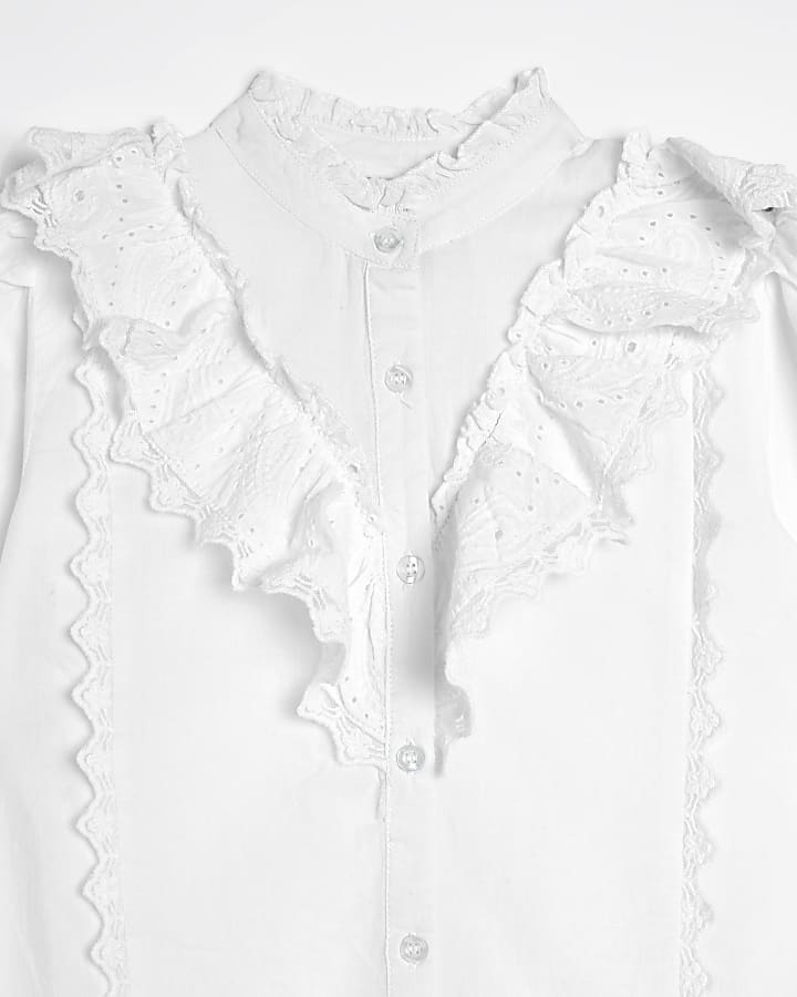 Girls Cream lace frill long sleeve Shirt