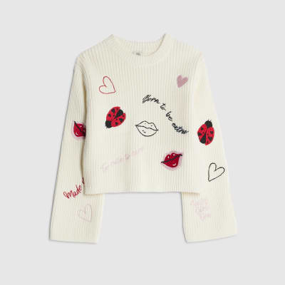 Girls Cream Ladybird Lips Jumper