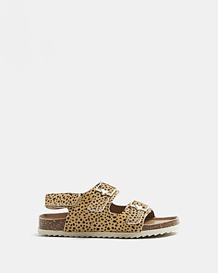 Girls cream leopard print cork sandals