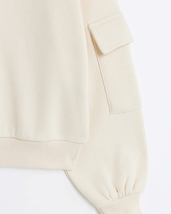 Girls Cream long sleeve cargo pocket sweater