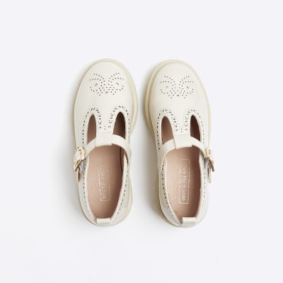 Girls cream mary jane heeled shoes