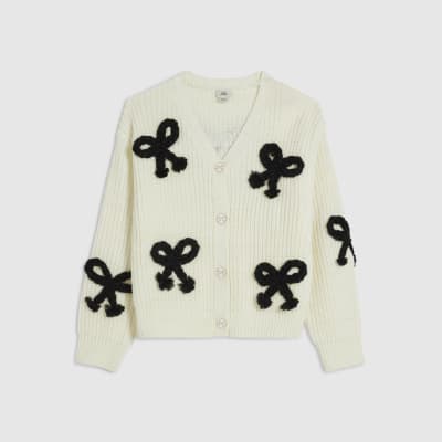 Girls Cream Monochrome 3D Bow Cardigan