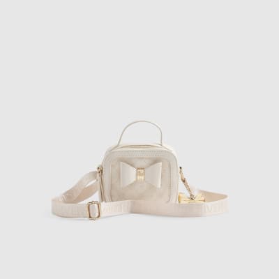 Girls Cream Monogram Box Crossbody Bag