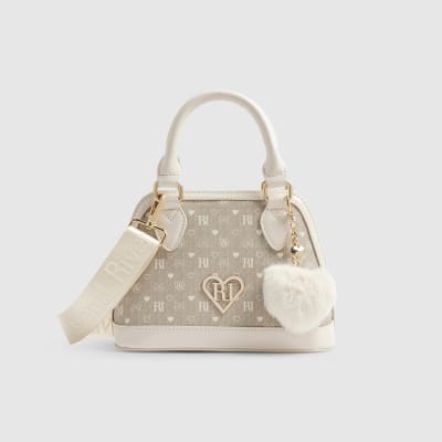 Girls Cream Monogram Crossbody Bag