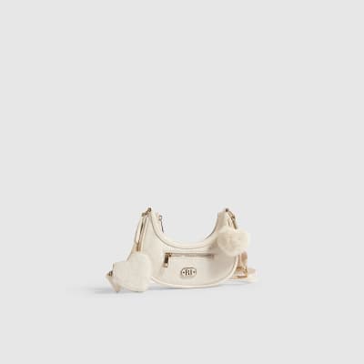 Girls Cream Monogram Scoop Bag Heart Charm