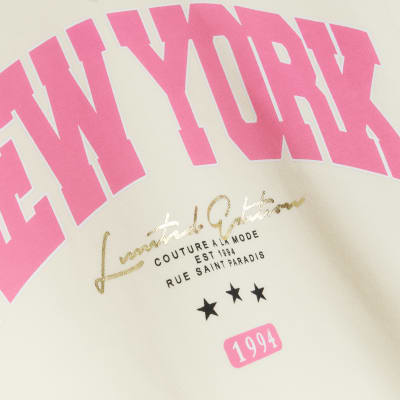 Girls cream New York hoodie and leggings set River Island