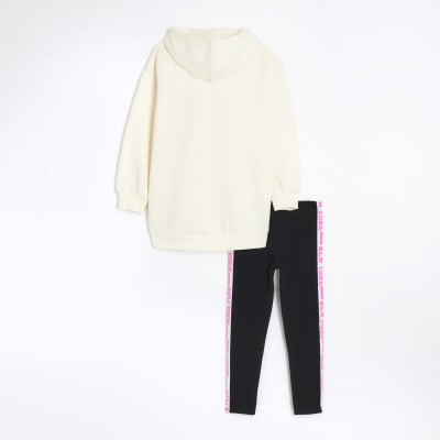 Girls cream New York hoodie and leggings set River Island