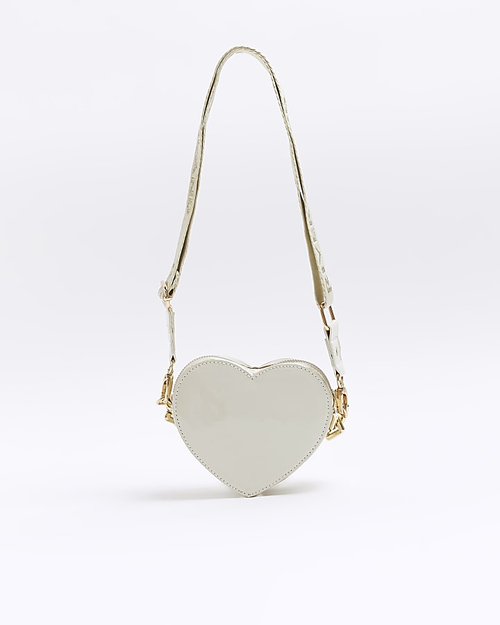 Girls Cream Nylon Heart shaped cross Body bag