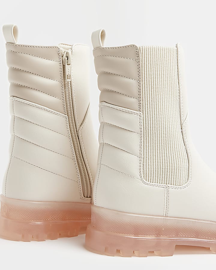 Girls Cream Padded Pink Sole Boots