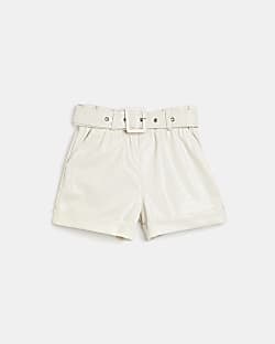 Girls Cream Paperbag Croc faux leather Shorts