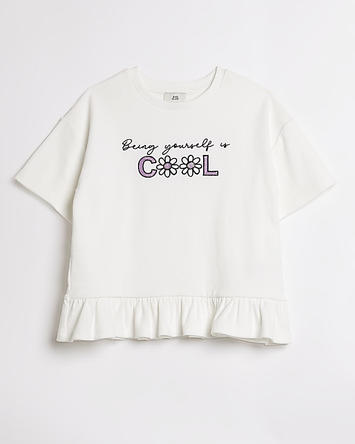 Girls cream peplum graphic t-shirt