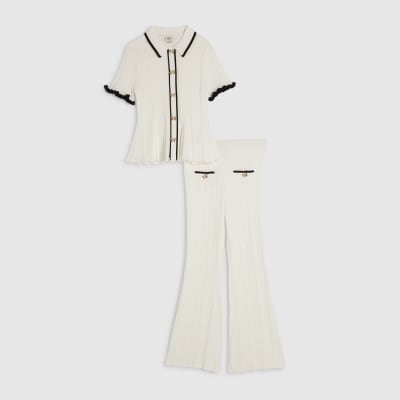 Girls Cream Peplum Trousers Set