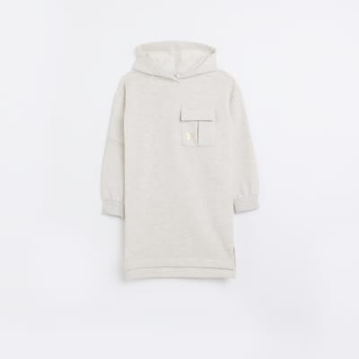 Girls Cream Pocket Sweatshirt Dress