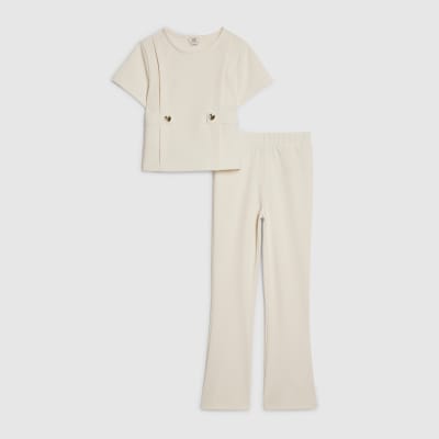 Girls Cream Ponte T-Shirt Set