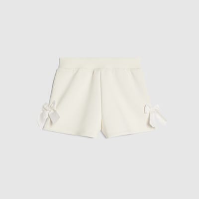 Girls Cream Premium Bow Shorts