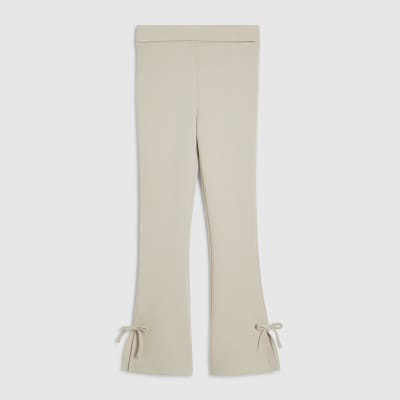 Girls Cream Premium Fold Over Flared Trousers