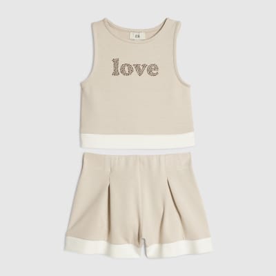 Girls Cream Premium Tank Top & Shorts Set