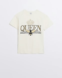 Girls cream queen bee graphic t-shirt