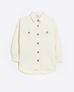 Girls cream quilted button front shacket